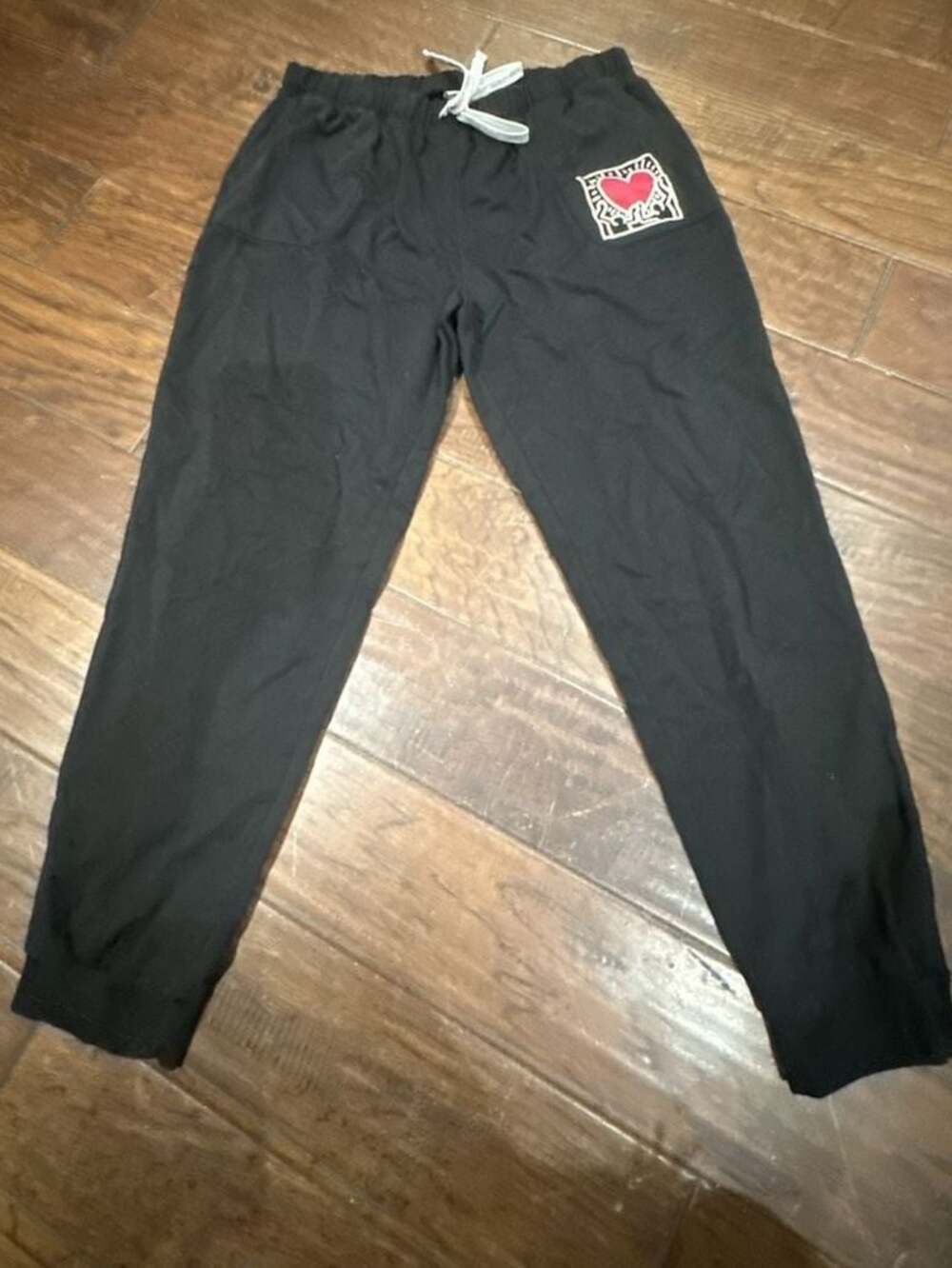Keith Haring Black Jogger Sweatpants with Red Heart Graphic